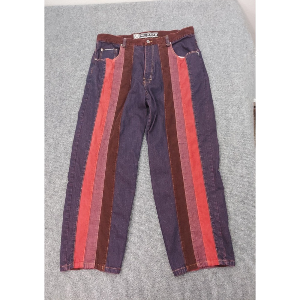 Noiz Jeans Men 42x32 Striped Corduroy Denim Patchwork Baggy Vtg Y2K Hip Hop
